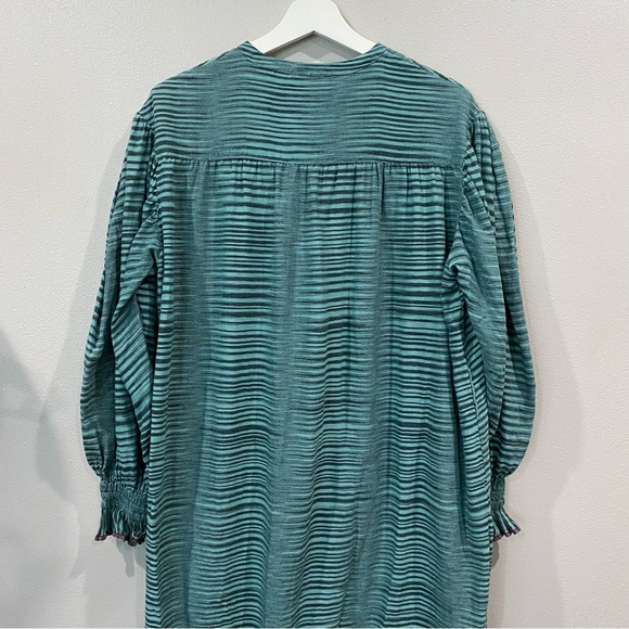 Ulla Johnson Striped Button Front Maxi Midi Shirt Dress Green Teal Size 10 - Picture 11 of 11